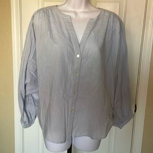 Loft size S light blue cotton V neck button shirt blouse top